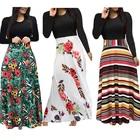 Top Brand Ladies Dress Summer Long Sleeve Floral Printed Dress Maxi Beach Party Dress Women E0240