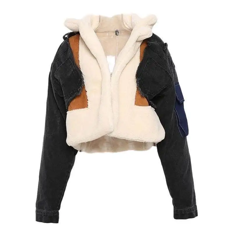 High Quality denim windbreaker jacket lined with fleece coats wool jackets bandana jacket woman
High Quality denim windbreaker jacket lined with fleece coats wool jackets bandana jacket woman