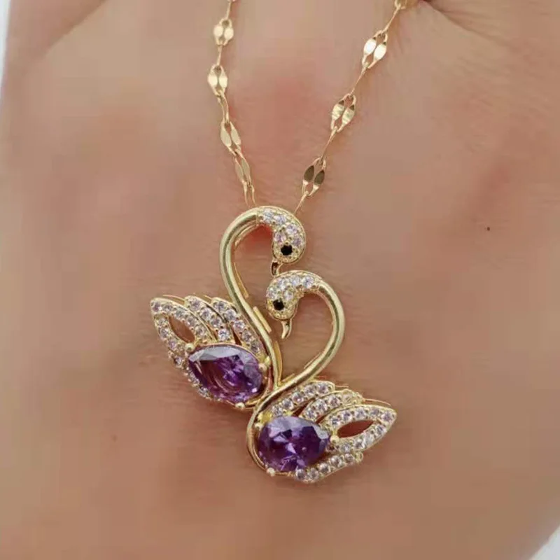 New Double Swan Necklace Stainless Steel 18K Jewelry Gold Plated Amethyst Necklace for Girlfriend Jewelry, As pics
New Double Swan Necklace Stainless Steel 18K Jewelry Gold Plated Amethyst Necklace for Girlfriend Jewelry, As pics