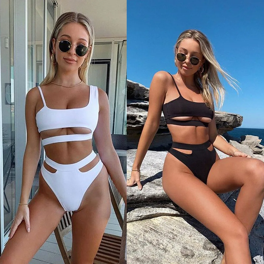 2021 new fashion custom logo women 2 pieces black halter high waist bathing suit white bandage cutout sexy swimsuit swimwear
2021 new fashion custom logo women 2 pieces black halter high waist bathing suit white bandage cutout sexy swimsuit swimwear