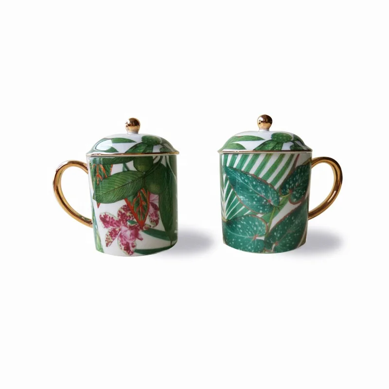 Tropical rain forest plant flowers and plants painted ceramic gold Mug, As the picture
Tropical rain forest plant flowers and plants painted ceramic gold Mug, As the picture