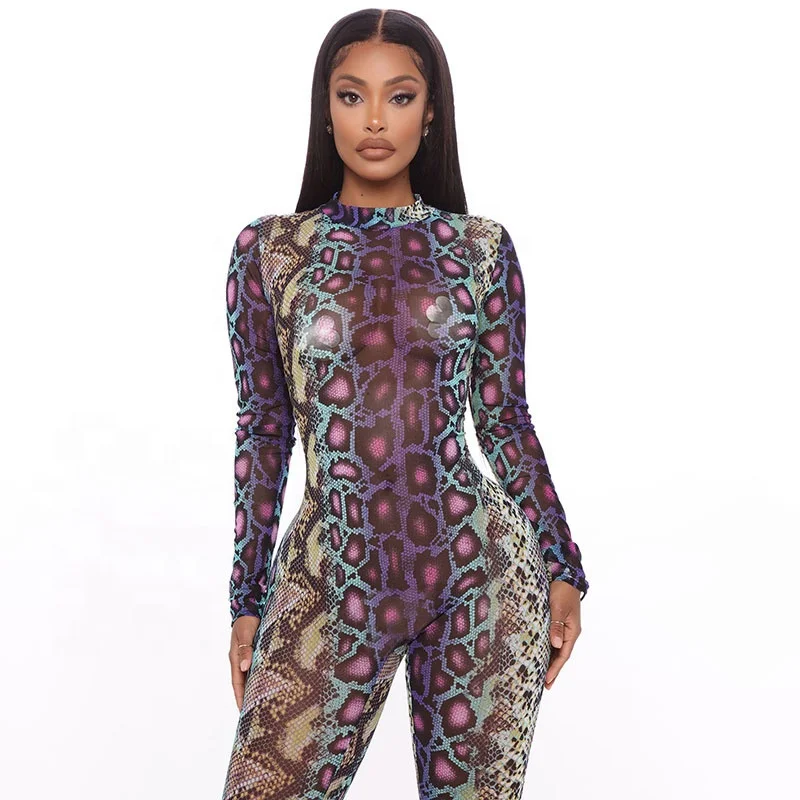 2021 New Fashion Winter Fall Women Snake Skin Print Long Sleeve Mesh Jumpsuit, Customized color
2021 New Fashion Winter Fall Women Snake Skin Print Long Sleeve Mesh Jumpsuit, Customized color