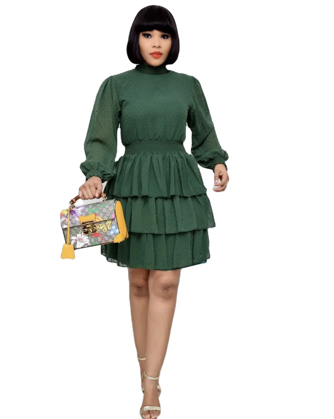 Plus Size Women Dress Print Long Sleeve High-Collar Long Sleeve High Waist Short Mid-Length Cake Dress Dresses Women Summer 
Plus Size Women Dress Print Long Sleeve High-Collar Long Sleeve High Waist Short Mid-Length Cake Dress Dresses Women Summer