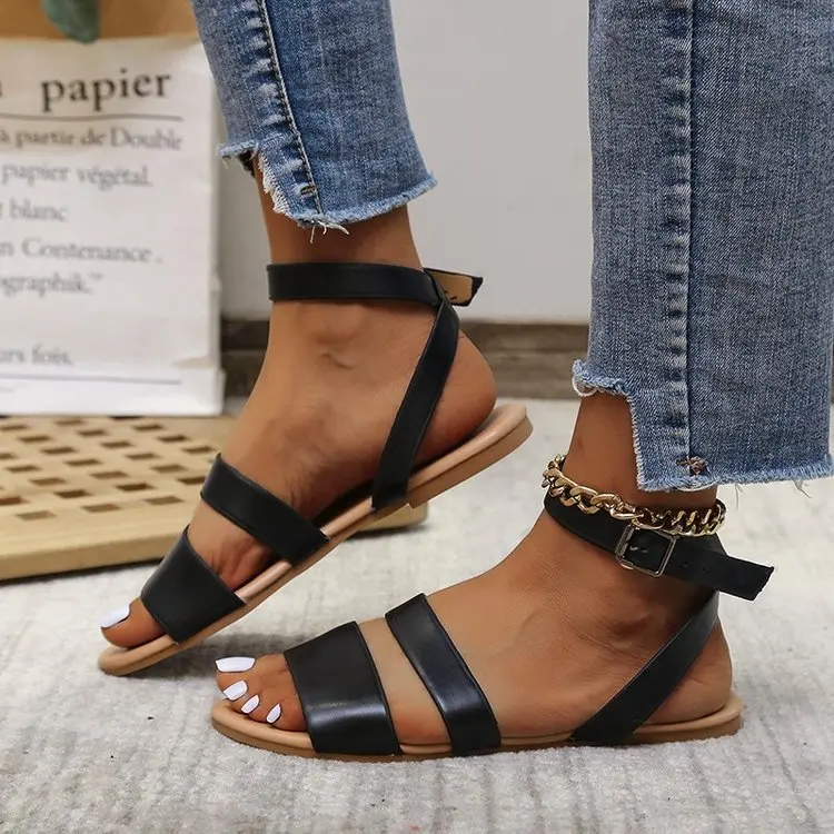 Double strap summer casual and relax women shoes faux leather peep toe ankle strap buckle lady flat sandals size 36-42
Double strap summer casual and relax women shoes faux leather peep toe ankle strap buckle lady flat sandals size 36-42