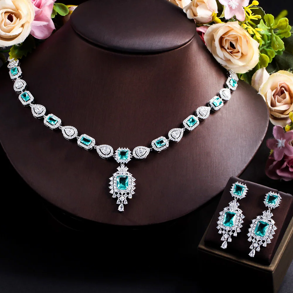 Silver Plated Light Green Square Cubic Zirconia Jewelry Set Accessories Prom Wedding Bridal Long CZ Earrings Necklace for Women
Silver Plated Light Green Square Cubic Zirconia Jewelry Set Accessories Prom Wedding Bridal Long CZ Earrings Necklace for Women