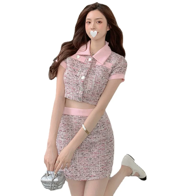 Pink Two-piece Suit Turn-down Collar Mini-dresses for Women Summer Korean Fashion Clothes Sweet Style Dress Elegant Dress
Pink Two-piece Suit Turn-down Collar Mini-dresses for Women Summer Korean Fashion Clothes Sweet Style Dress Elegant Dress