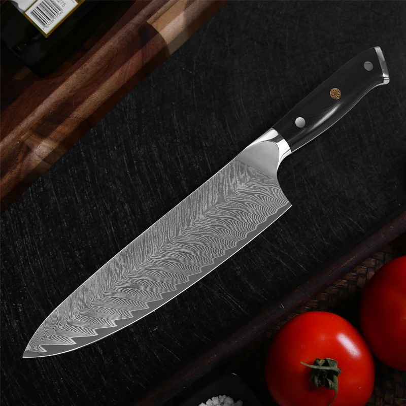 Damascus steel 8 inch Chef Kitchen Butcher Knife High Carbon 10CR15MOV Steel G10 handle
Damascus steel 8 inch Chef Kitchen Butcher Knife High Carbon 10CR15MOV Steel G10 handle