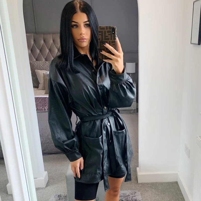 Casual Women Coats And Jackets Autumn Long Sleeve Turn-down Collar Pockets Leather Coat with belt Black PU Leather Women Jacke, Black,brown,armygreen
Casual Women Coats And Jackets Autumn Long Sleeve Turn-down Collar Pockets Leather Coat with belt Black PU Leather Women Jacke, Black,brown,armygreen