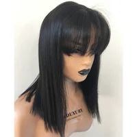 

Brazilian human hair short bob full lace wigs for black women wholesale virgin remy indian hair with bangs lace front wig