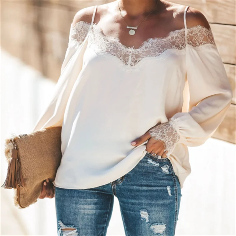 Women Shirts Fall Off Shoulder Top Lace Long Sleeve Top Sling Women Sexy Blouse Shirt Korean Luxury Blouse White Party Shirt
Women Shirts Fall Off Shoulder Top Lace Long Sleeve Top Sling Women Sexy Blouse Shirt Korean Luxury Blouse White Party Shirt