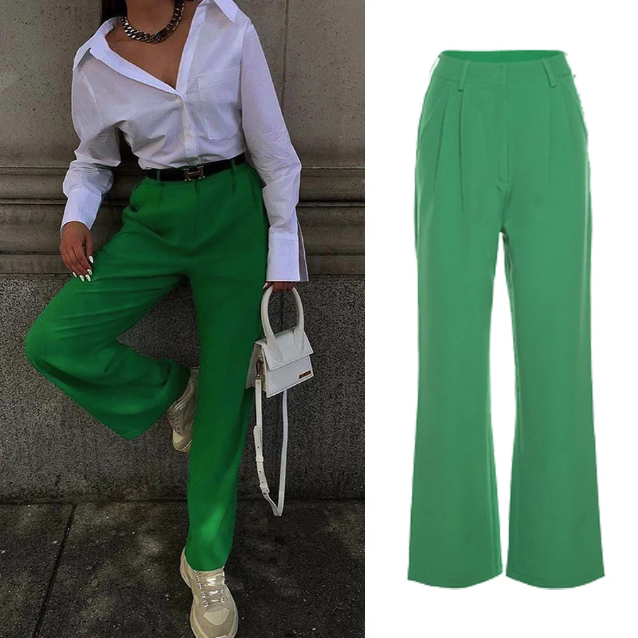 High Quality 2021 Women Casual High Waist Green Straight Pants Solid Color Wide Leg Trousers Summer Clothing
High Quality 2021 Women Casual High Waist Green Straight Pants Solid Color Wide Leg Trousers Summer Clothing
