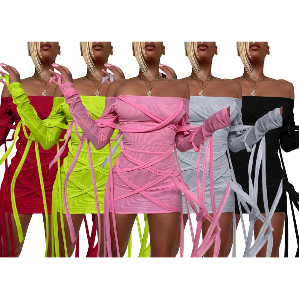 MD-20032213 2021 Spring Summer New Slash Neck Stylish Sexy Dress Women See Through Bandage Mesh Short Dress Club Wear
MD-20032213 2021 Spring Summer New Slash Neck Stylish Sexy Dress Women See Through Bandage Mesh Short Dress Club Wear