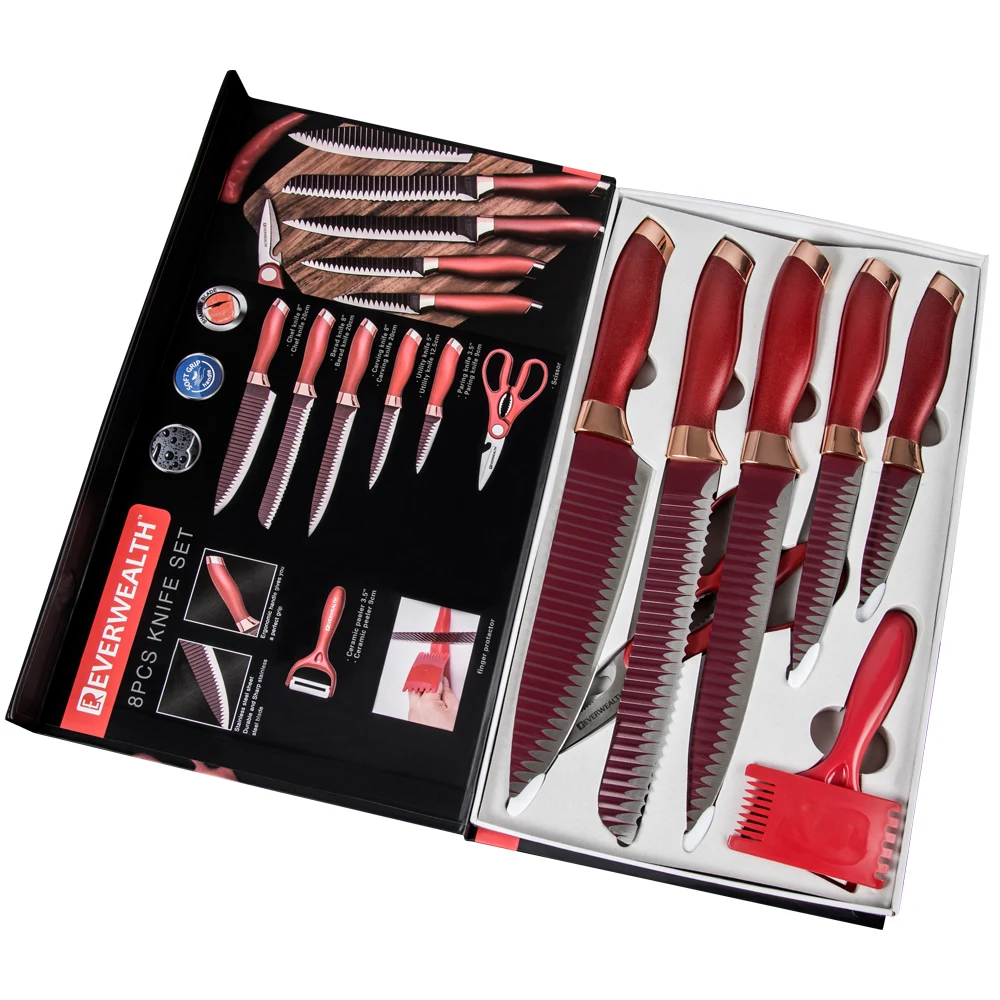 Factory wholesale stainless steel royal swiss master line 8pcs non-stick kitchen knife set with gift box, Red
Factory wholesale stainless steel royal swiss master line 8pcs non-stick kitchen knife set with gift box, Red