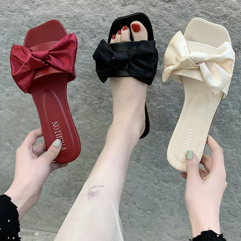 2022 summer fashion designer with big bow slip on slippers women flat sandals summer slipper 
2022 summer fashion designer with big bow slip on slippers women flat sandals summer slipper