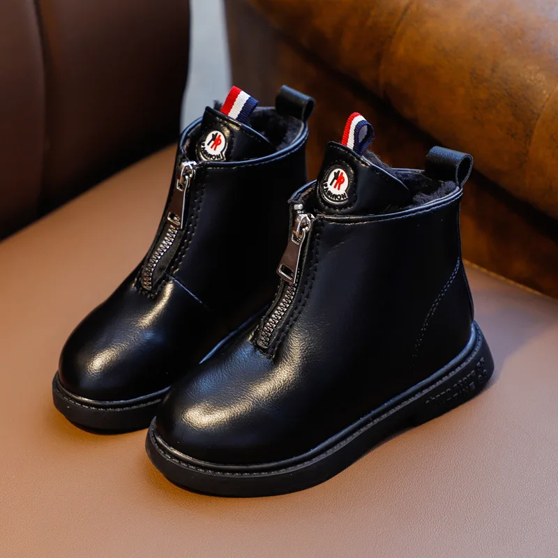 New Arrival Kids Leather Boots Plush Lining Winter Boots for Boys and Girls, Black white
New Arrival Kids Leather Boots Plush Lining Winter Boots for Boys and Girls, Black white