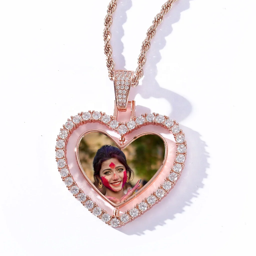 Fashion Jewelry Hip Hop Custom Iced Out Cz Diamond Double Side Rotating Heart Memory Photo Necklace Pendant For Men Women
Fashion Jewelry Hip Hop Custom Iced Out Cz Diamond Double Side Rotating Heart Memory Photo Necklace Pendant For Men Women
