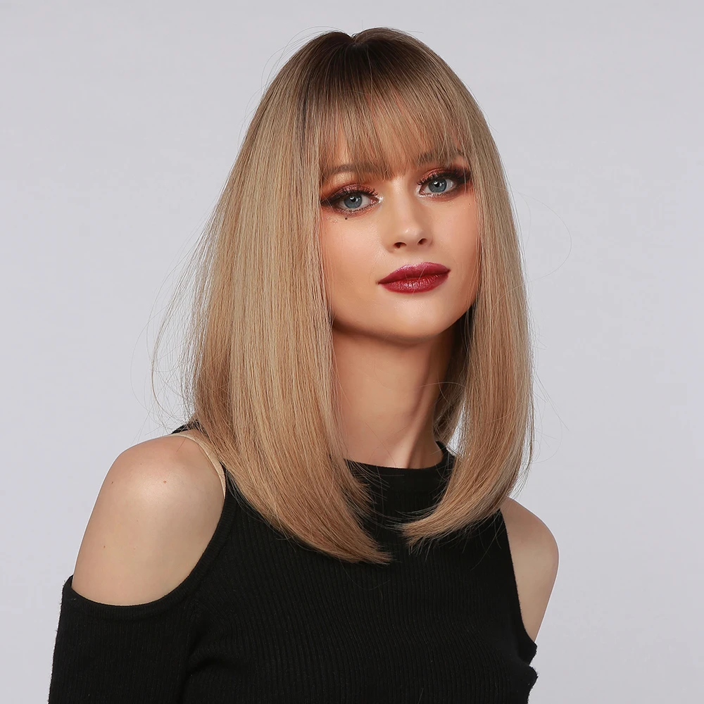 

BVR High Quality 14 Inch Ombre Color Medium Silky Straight Wave Hair Futura Synthetic Blonde Wig Wig For Women