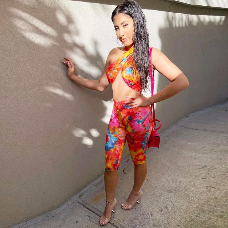 Fashion summer women printed sexy sleeveless backless cross strap casual 2 Piece Set
Fashion summer women printed sexy sleeveless backless cross strap casual 2 Piece Set