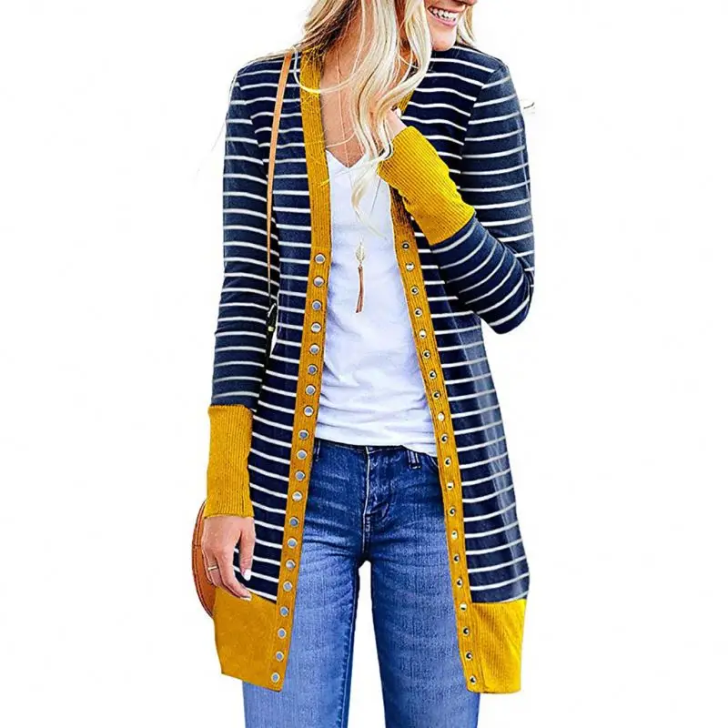 Women's Fashion Casual V Neck Long Sleeve Striped Knitted Sweater Button Down Cardigan Tops Outwear Coat
Women's Fashion Casual V Neck Long Sleeve Striped Knitted Sweater Button Down Cardigan Tops Outwear Coat