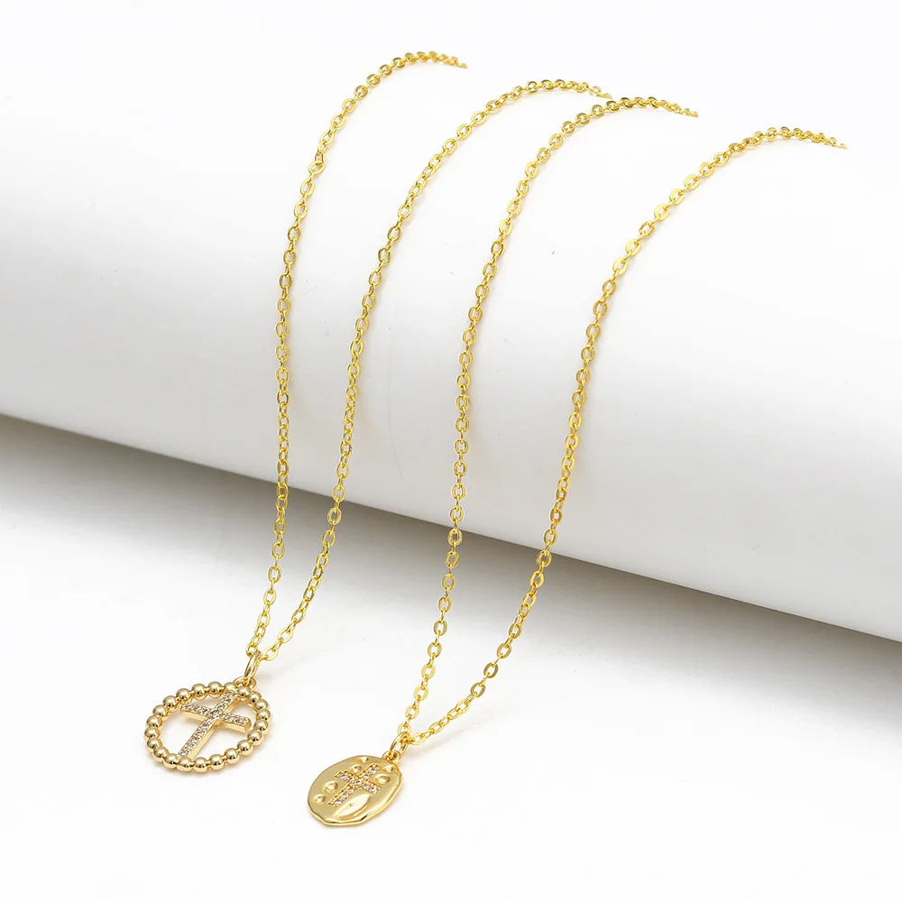 New Gold Plated Hollow Crystal Cross Pendant Necklace Round Plain Zircon Jesus Cross Necklace
New Gold Plated Hollow Crystal Cross Pendant Necklace Round Plain Zircon Jesus Cross Necklace