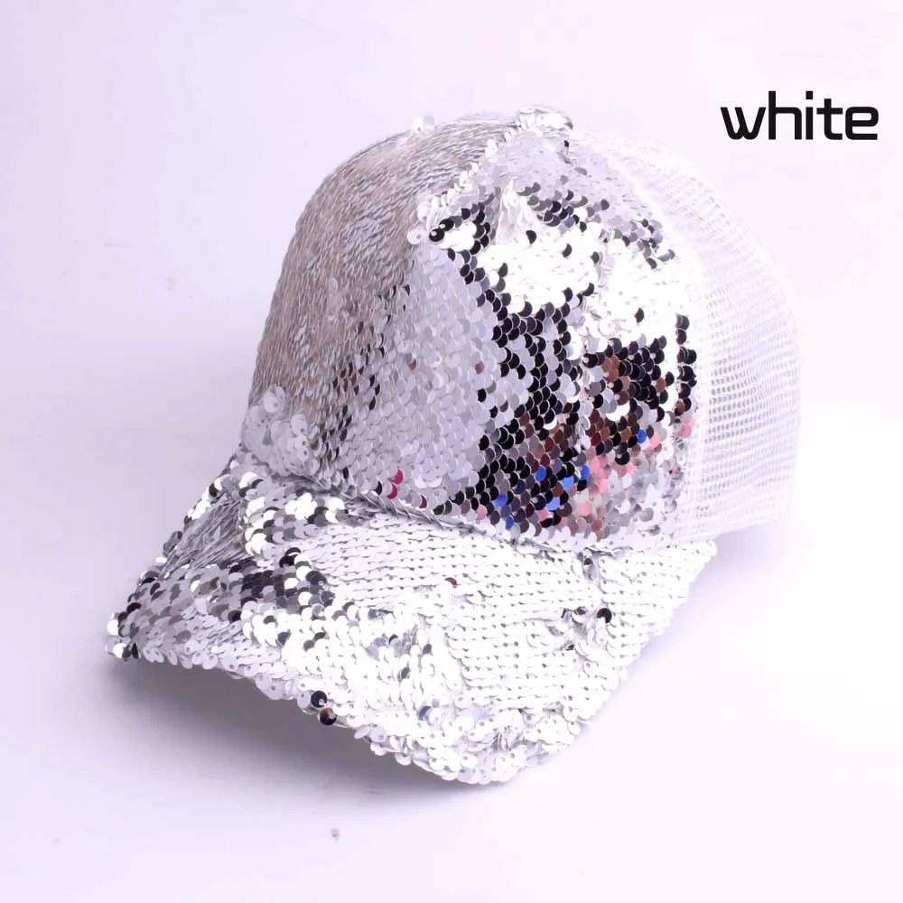 2019 Glitter Ponytail Baseball Cap Messy Bun Dad Hats For Women Sequins Shine Summer Mesh Trucker Hat Snapback Hip Hop Caps