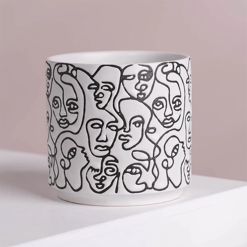 face abstract art black lines pattern white medium temperature porcelain plant pot, As photo
face abstract art black lines pattern white medium temperature porcelain plant pot, As photo