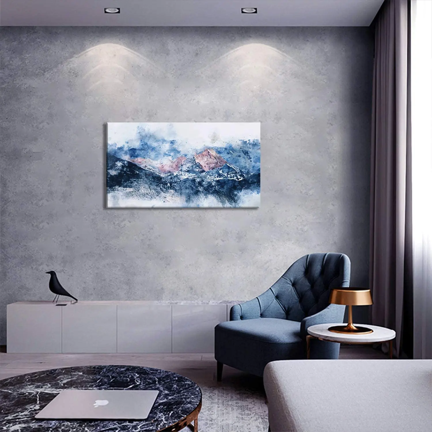 Chinese Style Blue Watercolor Mountain Modern Minimalist Home Decoration Oil Painting, Black white and blue
Chinese Style Blue Watercolor Mountain Modern Minimalist Home Decoration Oil Painting, Black white and blue
