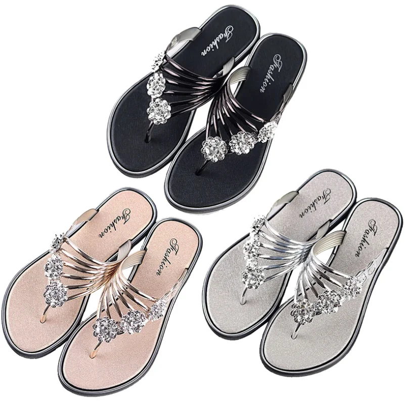 Summer fashion new water diamond cool slippers women outdoor flat bottom breathable casual flip-flops, As picture
Summer fashion new water diamond cool slippers women outdoor flat bottom breathable casual flip-flops, As picture
