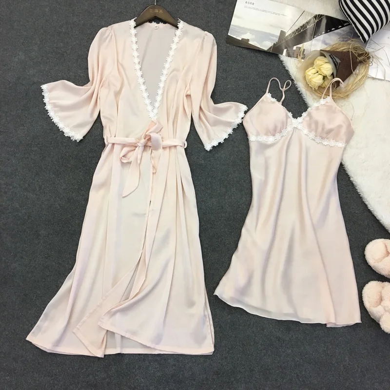 Wholesale satin nighties 2 Pieces robe Pajamas Nightwear for Women 
Wholesale satin nighties 2 Pieces robe Pajamas Nightwear for Women