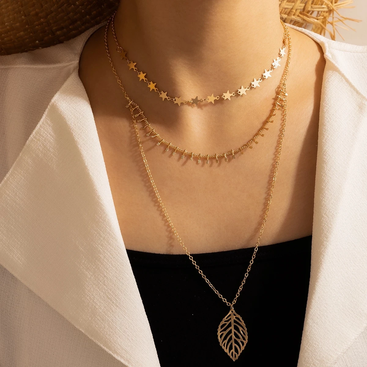 Layered Pendant Necklace Tassel Necklace Leaf Necklace for Women
Layered Pendant Necklace Tassel Necklace Leaf Necklace for Women