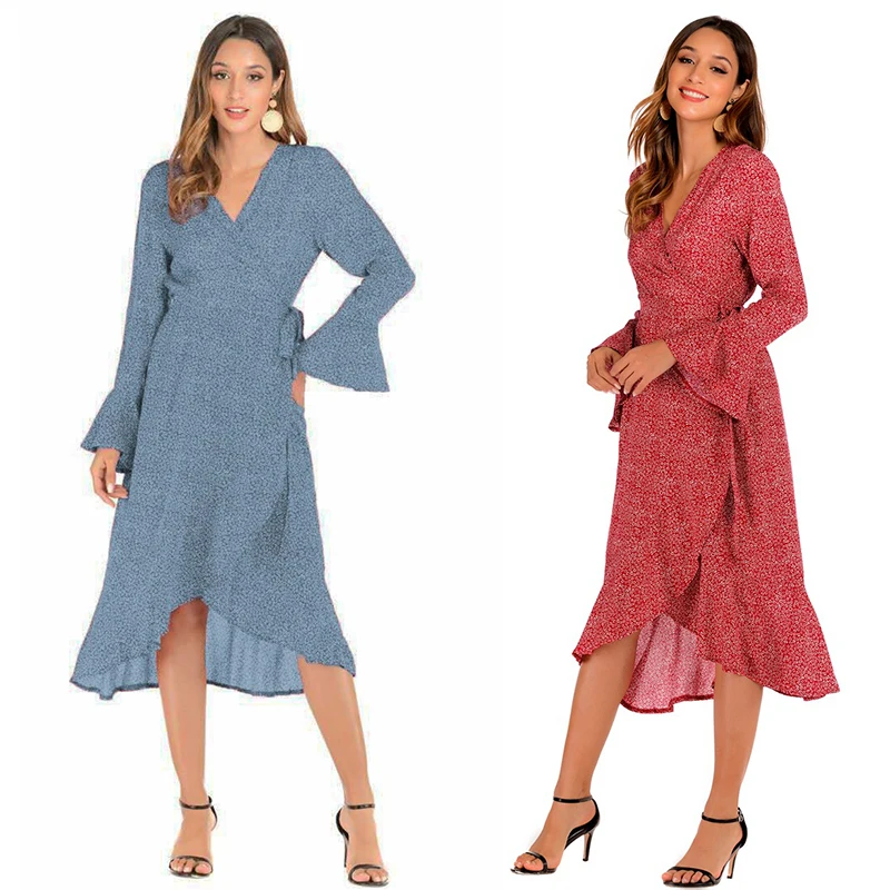 Wholesale ladies fashion clothing long flare sleeve v neck floral maxi women 2021 casual dresses, Red,blue
Wholesale ladies fashion clothing long flare sleeve v neck floral maxi women 2021 casual dresses, Red,blue