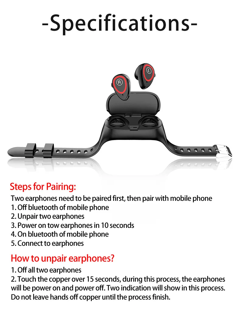 Tws Bluetooth 5.0 Earphone Wireless Wholesale With Smart Watch Daily Activity Minotoring Touch LED Screen Smart Wrist - ANKUX.COM