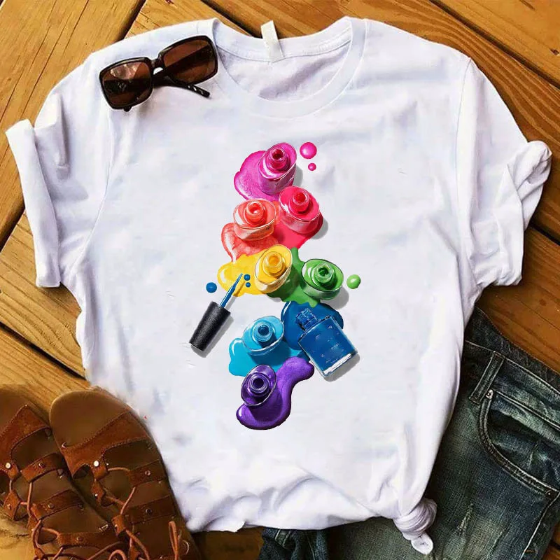 Red nail polish print short-sleeved T-shirt 2021 new round neck ladies casual top, Picture color
Red nail polish print short-sleeved T-shirt 2021 new round neck ladies casual top, Picture color