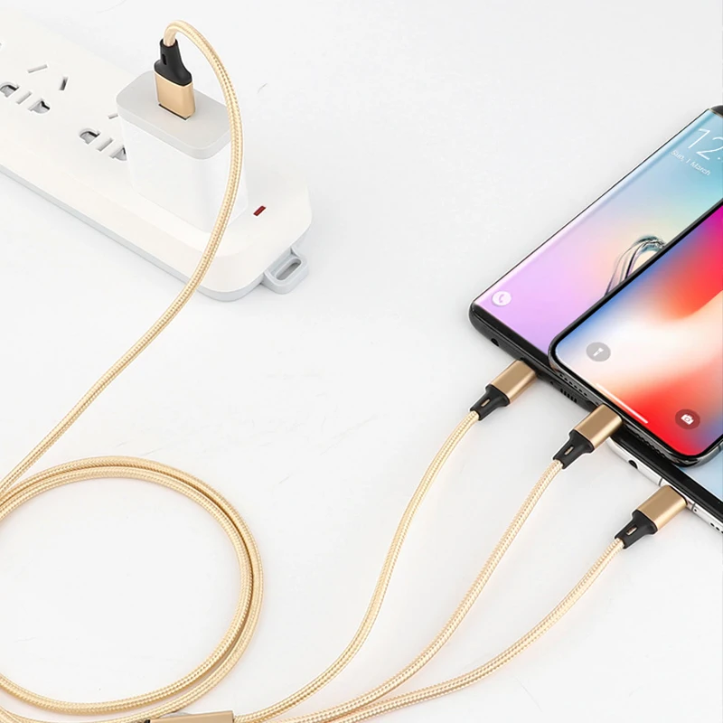 High Quality Mobile Phone Multi Usb C Cable 3 In 1 Micro Usb Charging Nylon Braided 1.2m Data Cable, Black, red, blue, gold
High Quality Mobile Phone Multi Usb C Cable 3 In 1 Micro Usb Charging Nylon Braided 1.2m Data Cable, Black, red, blue, gold