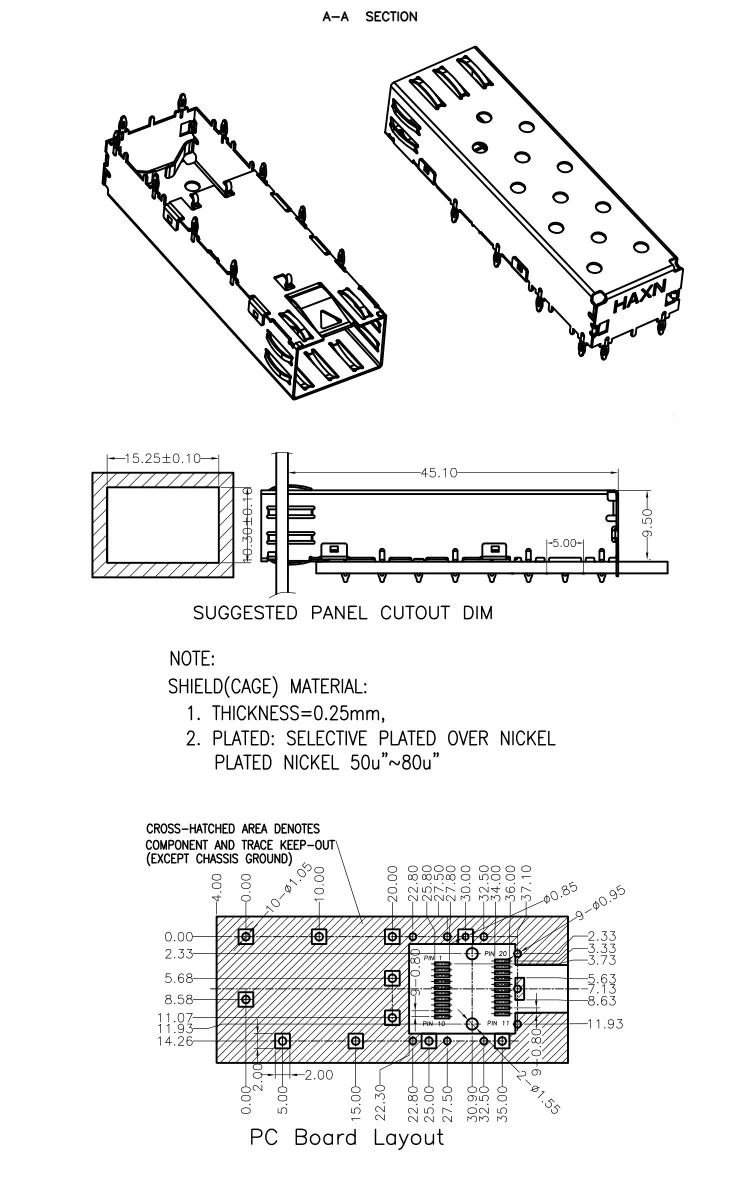 1*1 welding ports sfp cage connector