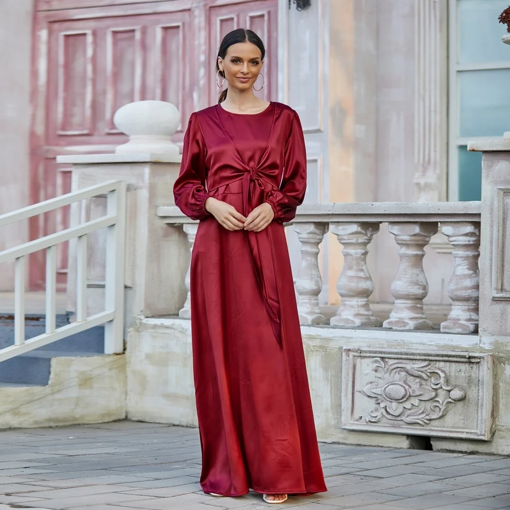 EID Modest wear satin Abaya dress Muslim women solid color wrap dress Dubai summer clothes, Black, green, wine red, pink, light purple
EID Modest wear satin Abaya dress Muslim women solid color wrap dress Dubai summer clothes, Black, green, wine red, pink, light purple