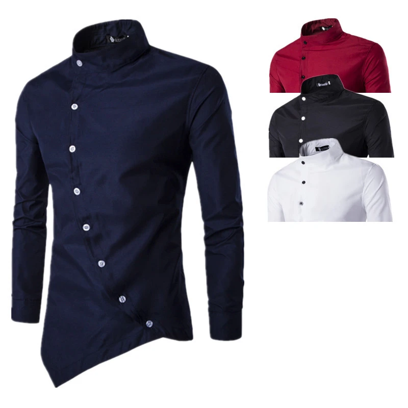 Wholesale Men New Arrival Court Style Oblique Placket Design Shirt Long Sleeve Stand Collar Button Solid Color Casual Shirt
Wholesale Men New Arrival Court Style Oblique Placket Design Shirt Long Sleeve Stand Collar Button Solid Color Casual Shirt