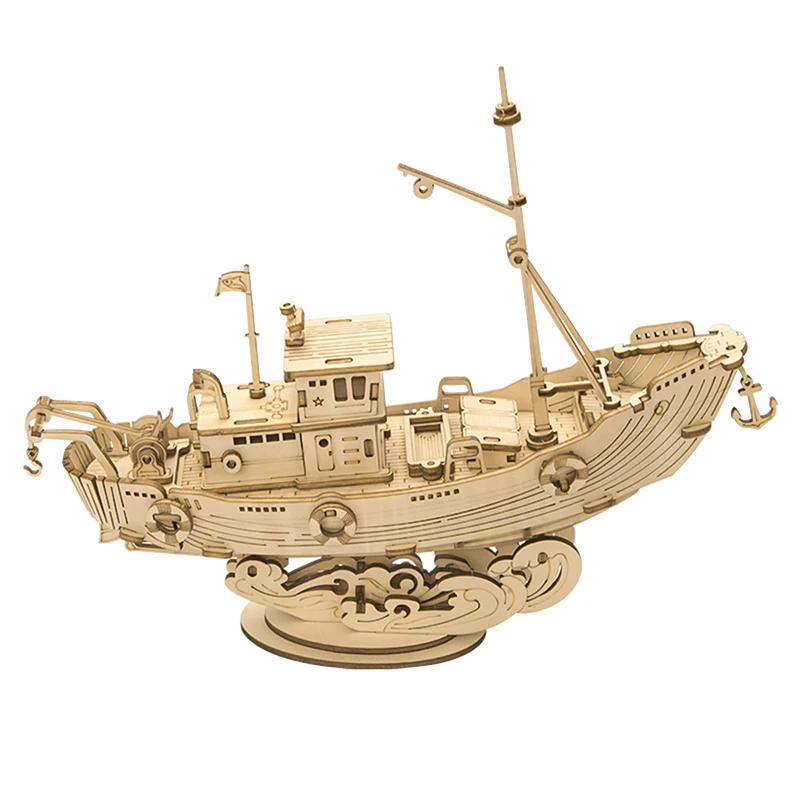 

Robotime DIY Fishing Ship TG308 Model Jigsaw Other Educational Toys For Kids 3D Assembly Wooden Puzzle