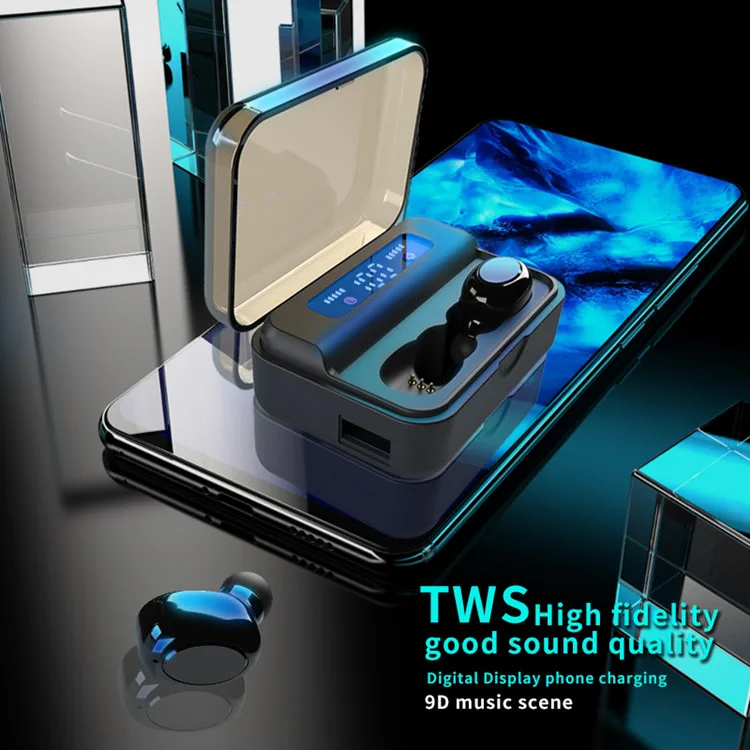 S590 TWS Bluetooth 5.0 Mini Wireless Headphones Stereo Earbuds Touch Control with Led Digital Display Binaural Music for Sport - ANKUX.COM