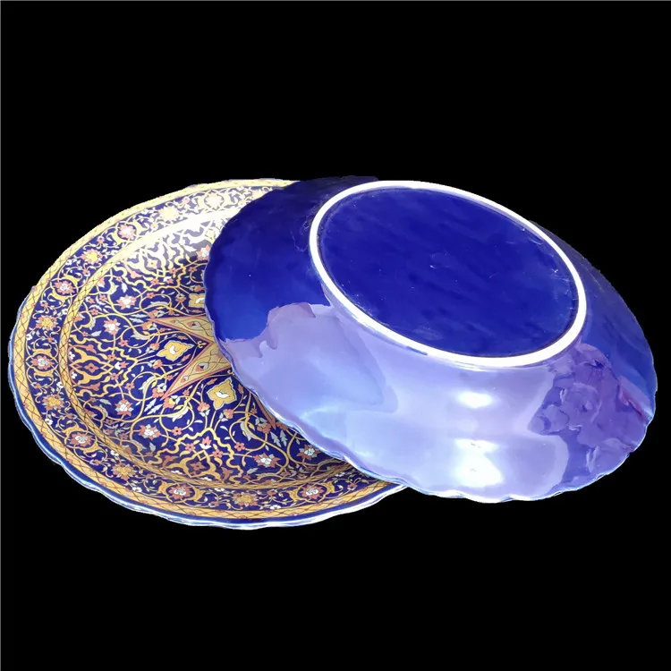 14 Inch big Ceramic Dinner Restaurant Modern Dishes Plates blue colorful muslim Ceramic Dinner plate