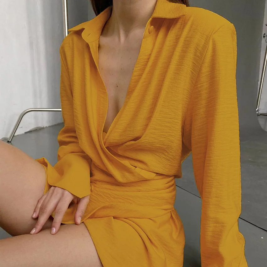 Spring Women's Tops Korean Chic Elegant mini short V neck irregular office Loose Blouse All-Match Long Sleeve Solid Color dress, Picture color
Spring Women's Tops Korean Chic Elegant mini short V neck irregular office Loose Blouse All-Match Long Sleeve Solid Color dress, Picture color