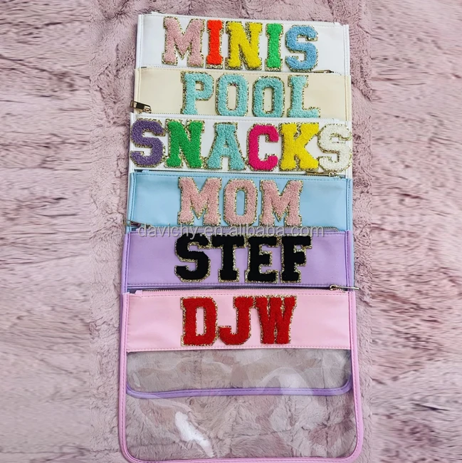 Wholesale monogram vinyl flat pouch letter glitter patches clear zip lock bag plastic travel bags pvc makeup cosmetics clutch
Wholesale monogram vinyl flat pouch letter glitter patches clear zip lock bag plastic travel bags pvc makeup cosmetics clutch