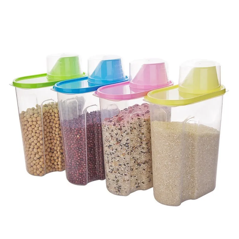 Eco-friendly Kitchen Food Storage Box Multi-purpose Storage Case Grain Storage Tank, Transparent with colorful lids 
Eco-friendly Kitchen Food Storage Box Multi-purpose Storage Case Grain Storage Tank, Transparent with colorful lids