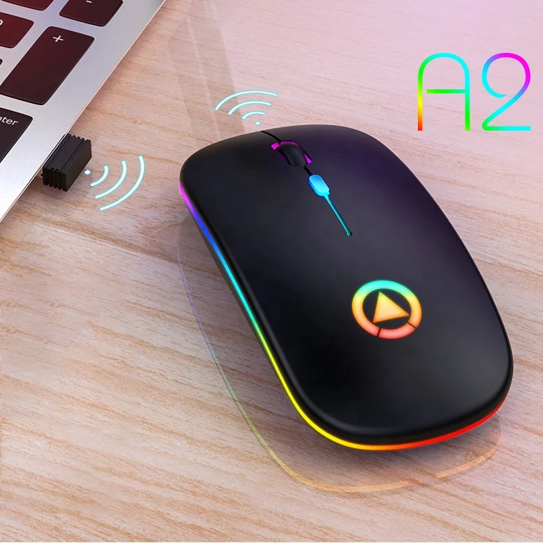 

A2 RGB Wireless Mouse Silent Ergonomic Rechargeable Mice with LED Optical Backlit USB Mice Computer Mouse for PC Laptop