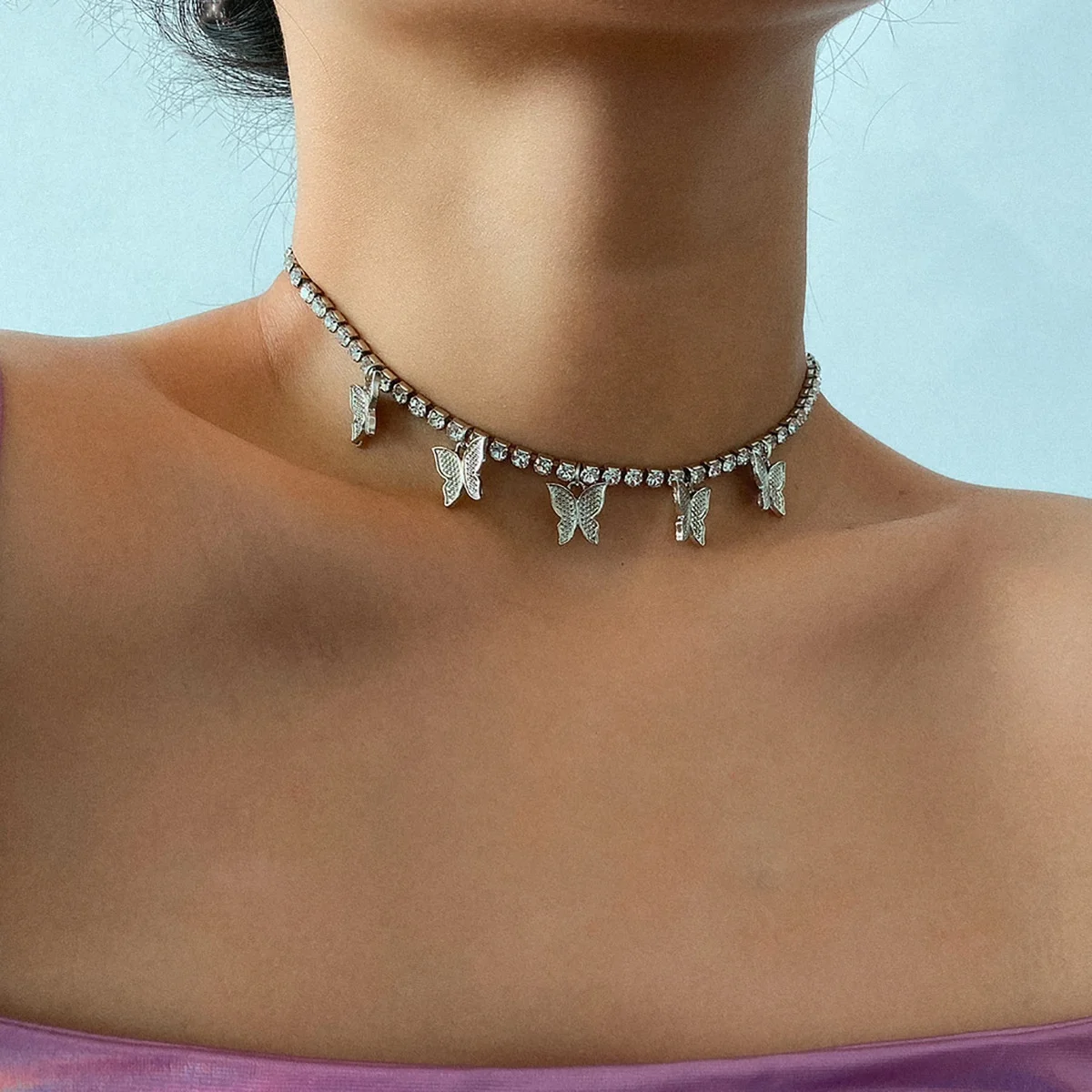 Luxury Pink Clear Tennis Chain Butterfly Choker Necklace Women Gold Color Iced Out Chain Butterfly Necklace Aesthetic Jewelry, Picture shows
Luxury Pink Clear Tennis Chain Butterfly Choker Necklace Women Gold Color Iced Out Chain Butterfly Necklace Aesthetic Jewelry, Picture shows