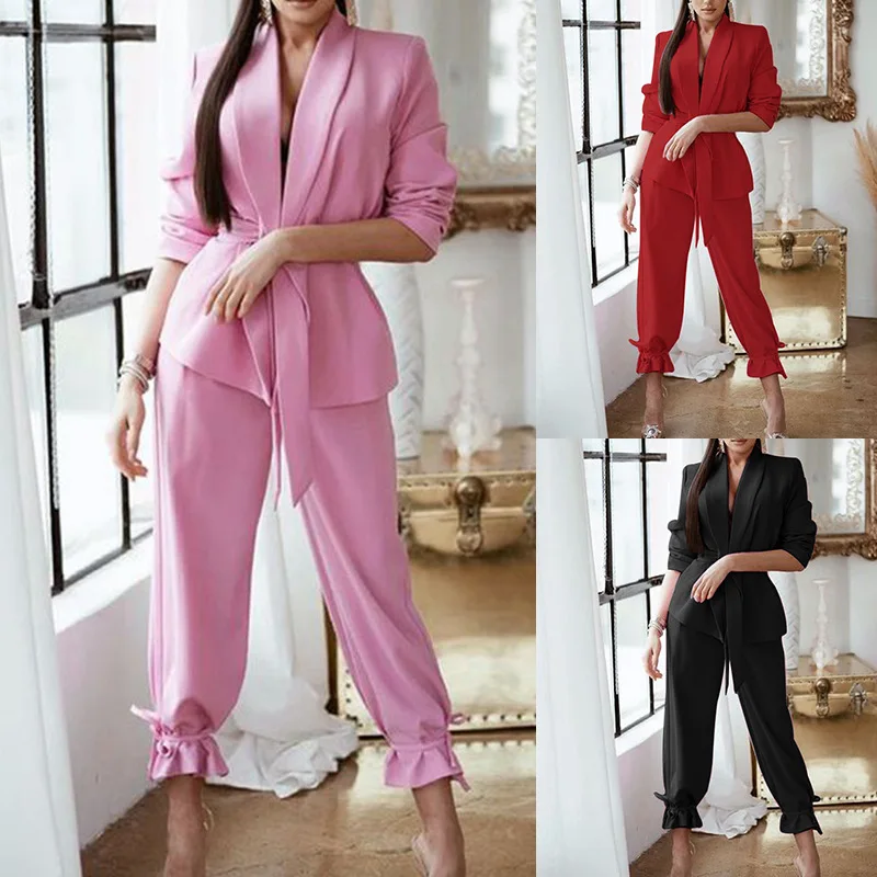 2021 Factory Wholesale Women's Fashion Sets Lapel Long-sleeved Blouse Pants Solid Color Two-piece Suit Ladies Commute
2021 Factory Wholesale Women's Fashion Sets Lapel Long-sleeved Blouse Pants Solid Color Two-piece Suit Ladies Commute