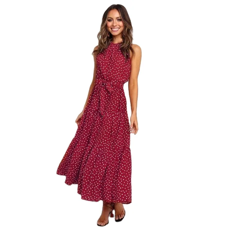Beach Long Casual Halter Dress For Summer Fashion Women Halter Polka Dot Print Maxi Dress, Red,green,white,black or customized colors
Beach Long Casual Halter Dress For Summer Fashion Women Halter Polka Dot Print Maxi Dress, Red,green,white,black or customized colors
