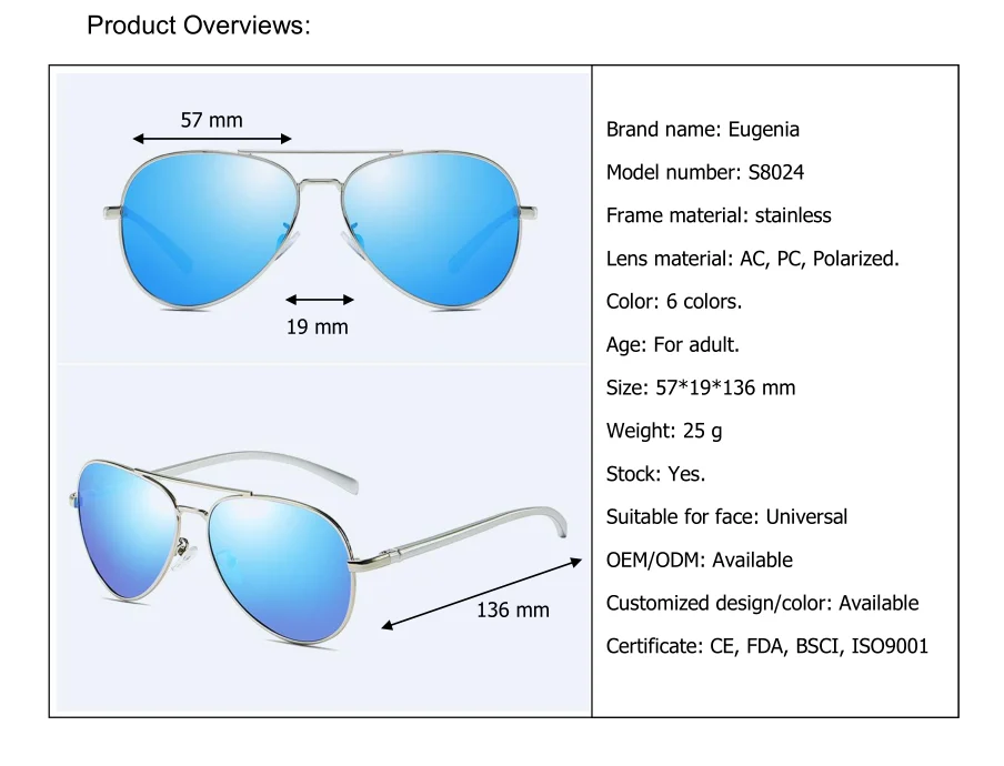 EUGENIA unique aviation sun glasses for men sunglasses 2020