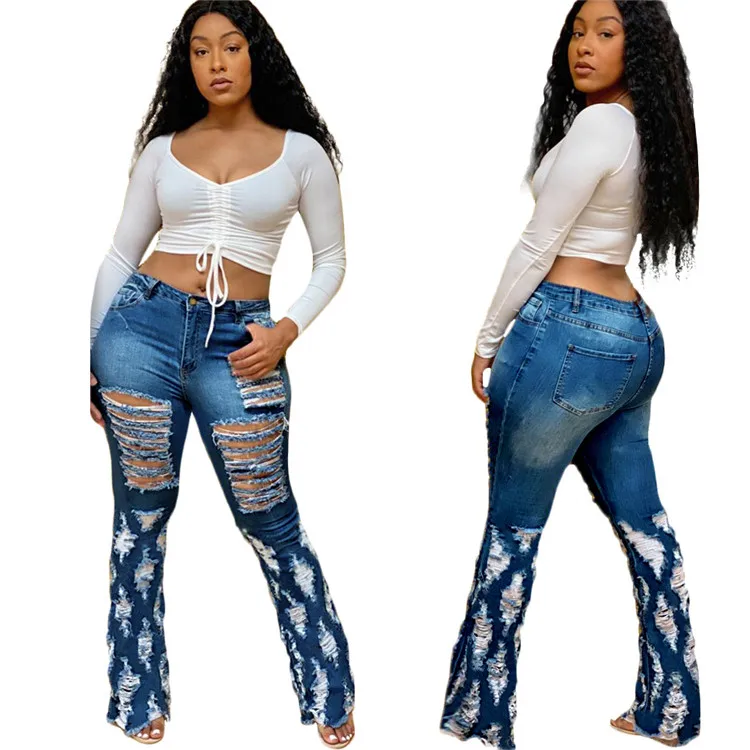 European and American explosive style ripped denim trousers women's jeans casual micro flared pants, Customized color
European and American explosive style ripped denim trousers women's jeans casual micro flared pants, Customized color