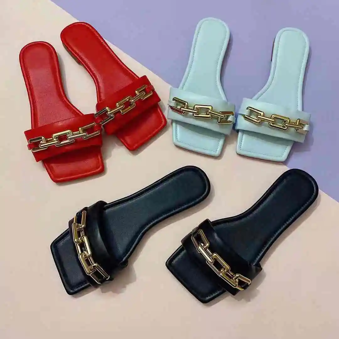 2021 new arrivals golden chain chic design women flat slippers fashion slides outdoor casual streetwear pantuflas, 3 colors as picture
2021 new arrivals golden chain chic design women flat slippers fashion slides outdoor casual streetwear pantuflas, 3 colors as picture